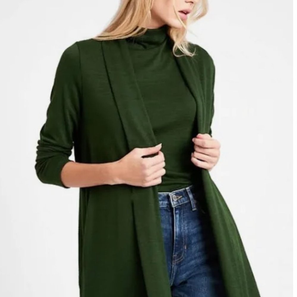 Banana Republic Luxespun Open Cardigan, Forrest Pine Green, Size Medium